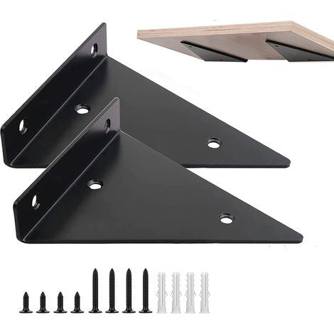 MINKUROW 4 Pezzi Staffe Per Mensole Galleggianti, Staffe Per Mensole A Parete Triangolari Invisibili, Staffe Per Mensole A Parete In Metallo Per Mensole Nere 140 × 130 Mm (1/5)