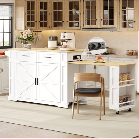 Îlot de cuisine extensible 130 x 50 x 93 cm MDF blanc OKMYHOME (1/5)