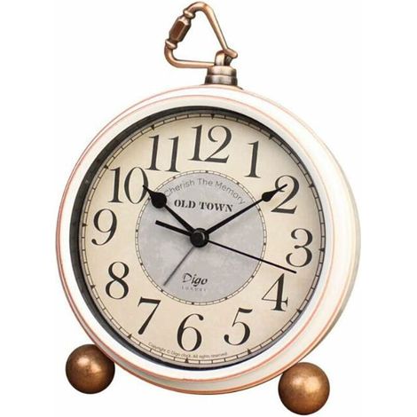 White Table Clock Vintage Alarm Clock Without Loud Alarm Table Loud Alarm No Ticking Silent Battery Operated Quartz Movement HD Glass For Bedroom / Living Room / Kids (1/5)