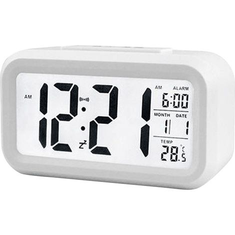 Réveil numérique intelligent avec bouton Snooze de date et de température sur le dessus, horloge de bureau rectangulaire à piles avec veilleuse pour chambre à coucher, enfants, filles et garçons (1/5)