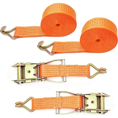 2x 6M sangles d'arrimage avec cliquet et crochet double J, 5000kg, largeur 50mm
