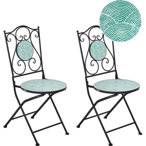 Conjunto de 2 sillas de jardín de estilo vintage con estructura de hierro y asiento con diseño decorativo negro Anapo