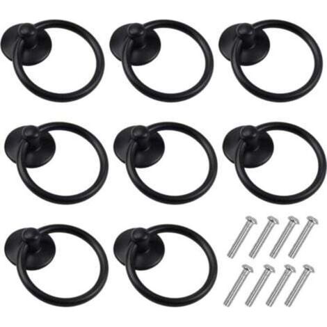 8 Pièces Boutons de Porte Vintage, Poignées de Meuble Ronde, Poignée D'armoire Classique, Tiroir Bague Poignée de Traction, Bouton de Meuble pour Cuisine Armoire Placard Commode (Noir) (1/5)