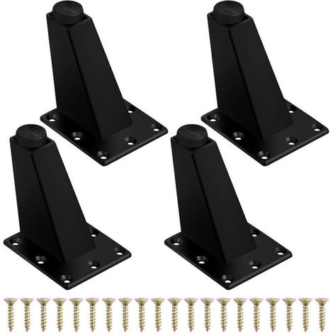 4Pcs Pieds de Meuble à Toute Épreuve Pieds de Table en Métal Pieds de Meubles Réglable Jambes de Canapé Pieds de Table Obliques avec Plaque de Montage et Vis pour Commode de Placard, 75mm Noir Mat (1/4)