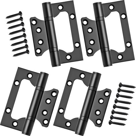 4x Charnières en Acier Inoxydable, 4 Pouces Rectangulaire Feuille 100mm Charnières de Porte, Noir