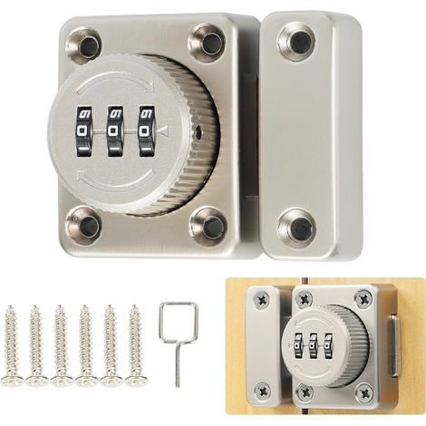 Serrure à Code Sans Clé, 5 X 4 Cm, Serrure à Code à 3 Chiffres avec Vis de Fixation de Sécurité, Verrou à Code Pour Placard d'Armoire, Garage, Clôtures, Argenté