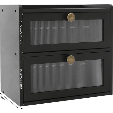 Boîte à pain, rangement à deux niveaux, porte magnétique, noir (1/2)