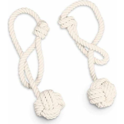 Mousse Embrasses à Rideaux Corde, 2 Paires Embrasse Rideau Corde, Attaches de Rideau avec Une Boule, Coton Naturel, Tricoté à La Main, Boucle Facile à Nouer, pour La Décoration de Rideau (Blan