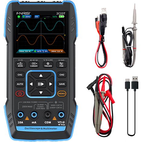 2C23T Oscilloscope numérique portable multimètre + générateur de signaux de fonction Dernier générateur de signaux d'oscilloscope à double canal 3 en 1 10 MHz x 2 50 MS/s (1/5)