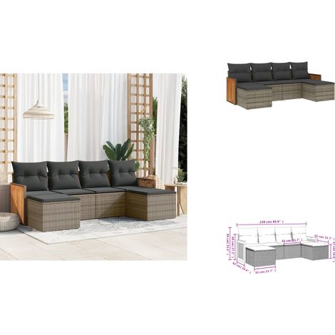 6-tlg. Garten-Sofagarnitur mit Kissen Grau Poly Rattan - Gartensorte - Outdoor Möbel - Lounge Set - Gartenlounge - Rattan Gartenmöbel
