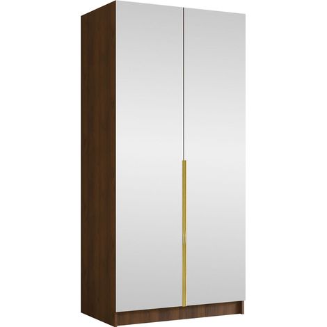 Armario Closico Staton III, Nogal + Dorado, 215x100x58cm, Puertas de armario: Con bisagras, Número de estantes: 0
