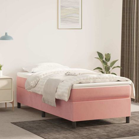 Estructura de cama con somier terciopelo rosa 100x200 cm (1/5)