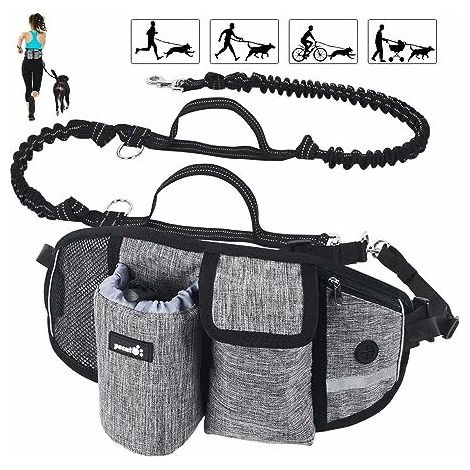 RHG Laisse pour chien Mains libres Laisse pour chien Absorption des chocs Confort Coutures réfléchissantes Idéal pour la course à pied Jogging et la marche Blanc cassé-