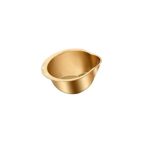Lebensmittelfilter aus vergoldetem Edelstahl, geeignet zum Waschen von Reis, Obst und Gemüse, auch ideal zum Abgießen gekochter Nudeln. – Crezuo