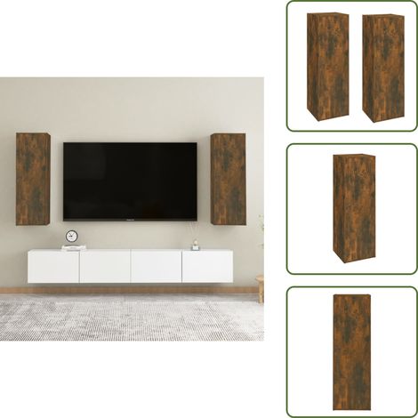 The Living Store Mobili TV 2 pz Rovere Fumo 30,5x30x90 cm in Legno Multistrato - Mobili in legno multistrato