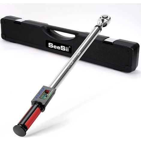 Seesii 1/2" 340N.m Digitaler Drehmomentschlüssel, 2% Drehmomentgenauigkeit & 3-Gang-Einstellung Drehmomentschlüssel Fahrrad/Motorrad Set, mit Digitalanzeige & Summer für die Autowartung (1/5)