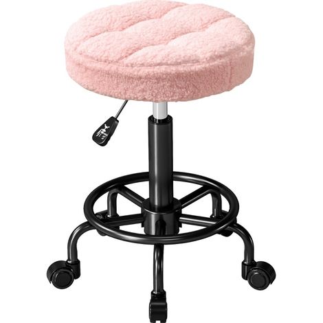 Sgabello girevole con ruote regolabile in altezza 50-66 cm in poliestere rosa MODENUIT (1/5)