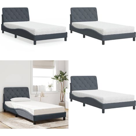 Bett mit Matratze Dunkelgrau 100x200 cm Samt - Samtbett - Doppelbett - Boxspringbett - Schlafzimmermöbel - Modernes Bett - Home & Living (1/5)