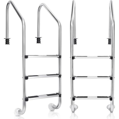 GOPLUS Scala Piscina in Acciaio Inox, con 3 Gradini Antiscivolo, Braccioli Protettivi, Montaggio Facile, Accessori Completi, Carico di 150kg, 53,3x 63,5 x147,3cm