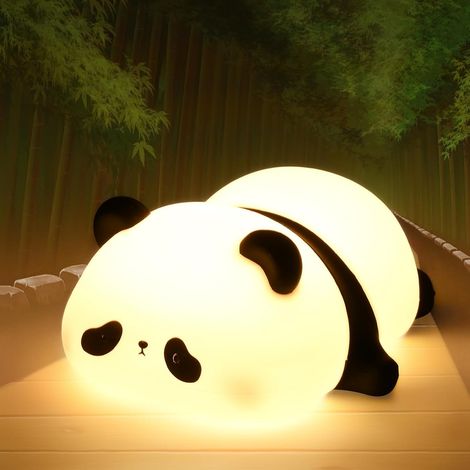 Veilleuse bébé panda, lampe de chevet mignonne pour enfants, veilleuse tactile en silicone souple, décoration de bureau pour chambre à coucher (1/4)