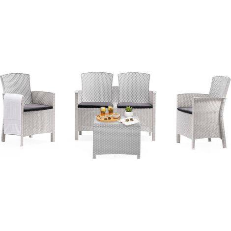 Lounge-Set für den Außenbereich Urano, Gartenset mit Kissen, Lounge-Set für den Innenbereich in Rattan-Optik, 100 % Made in Italy, Weiß