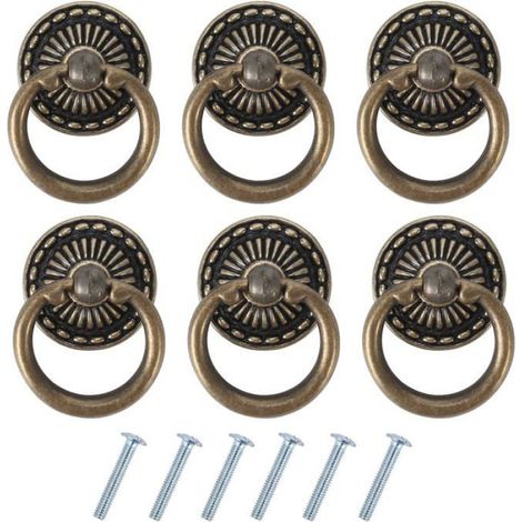 6PCS Poignee de Meuble Vintage Poignées de Tiroir Antique Poignée de Porte en Bronze pour Meuble Armoire Commode Porte Placard (1/4)