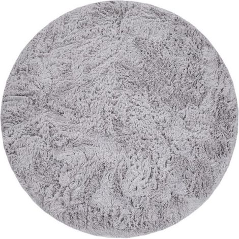 Paco Home Tapis Poils Longs Salon Shaggy Fausse Fourrure Fourrure Moelleux Gris Argent Argent 120 cm rond (1/5)