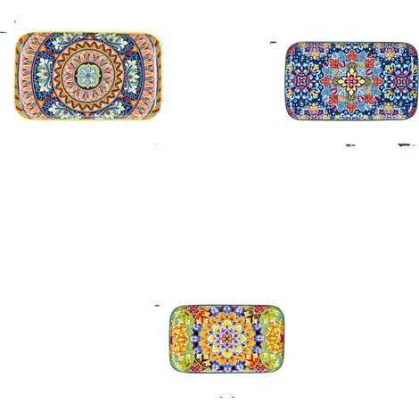 Ensemble d'assiettes à salade en céramique rectangulaires, design floral élégant, compatible avec le micro-ondes (1/2)