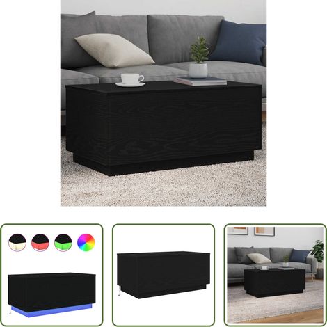 LED Beleuchtung - Couchtisch mit LED-Leuchten Schwarz Eichen-Optik 90x50x40 cm (1/5)