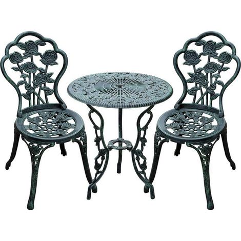 Salon de jardin ensemble de jardin 3 pièces aluminium moulé vert antique (1/5)
