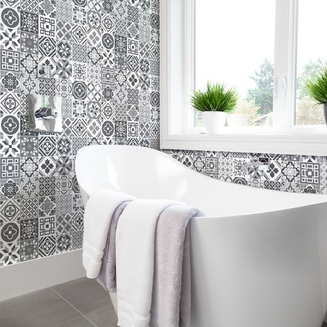 Sticker Mural Carrelage adhésif Cuisine Salle de Bain - 30 STICKERS CARREAUX DE CIMENT NOELIAN - 30stickers10x10cm (1/5)