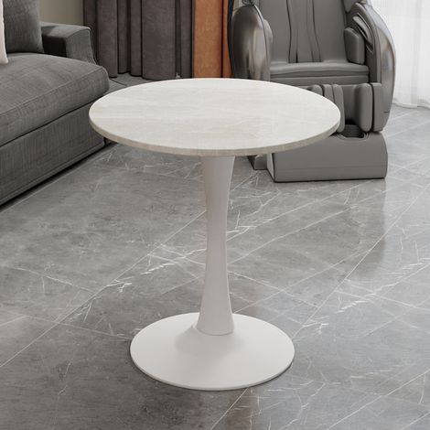 Runder Tisch aus Kunstmarmor Weiß, minimalistisches Design, vielseitig als Beistell-, Couch- oder zusätzlicher Esstisch