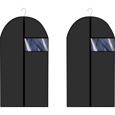 Set di 2 custodie appendiabiti nere da 60×100 cm con finestra trasparente,resistenti alla polvere e all'acqua,camicie e cappotti