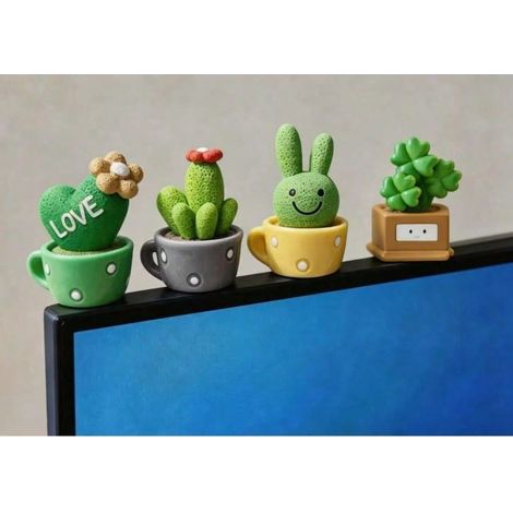 Lot de 4 vases « cactus » mignons – Décoration de bureau, accessoires de bureau, objets décoratifs anti-stress, cactus (1/5)