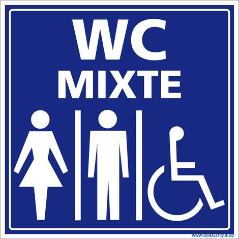 Panneau Information avec signalétique WC MIXTE femme, homme, PMR. Signalisation Information. Autocollant, PVC, Alu - Aluminium 2 mm - 250 x 250 mm