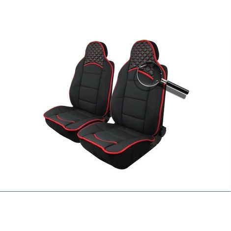 Autopolsterung — Schonbezüge für Vordersitze, schwarz, rote Naht, Textil/Leder
