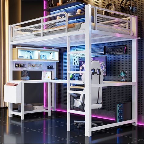 Gaming-Hochbett 90 x 200 cm mit Schreibtisch, LED, Stauraum und Ladefunktion OKMYHOME (1/5)