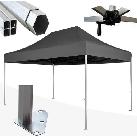 Gazebo 3x4,5 m nero SENZA laterali pieghevole alluminio piantone esagonale 45mm portatile estendibile richiudibile estensibile acciaio per fiere eventi stand chiosco tenda tendone mercato mercatino (1/5)