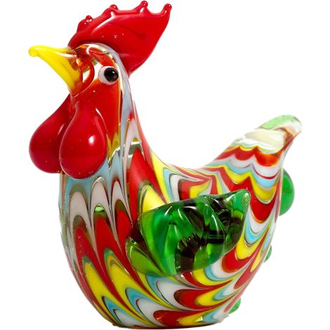 Sculpture de coq en verre soufflé à la main, figurine d'animal en verre d'art fait main, ornement décoratif pour la maison (1/4)