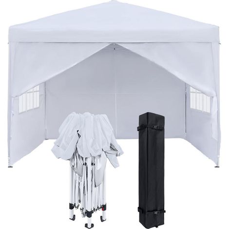 Faltpavillon 3x3m mit Seitenteilen und Fenstern, wasserdicht, UV-Schutz, Weiß (1/5)