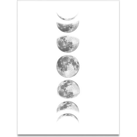 Peinture sur toile avec phases de lune, peintures sans bords sur art mural pour décoration de maison (Whtie090-1) (1/5)