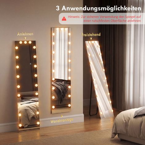 Miroir pleine longueur 150x40 cm LED RGB sur pied, 21 ampoules, 7 couleurs lumineuses, interrupteur tactile avec mémoire (1/5)
