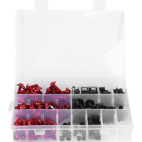 Kit de 223 vis et écrous pour carénage moto, fixation pare-brise, visserie carrosserie moto rouge (1/5)