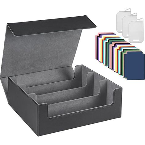 Boîtier de Rangement pour Cartes à Collectionner 1800+, Boîte de Rangement pour Cartes, Boîte de Rangement à Fermeture Magnétique, Boîte de Cartes de, Noir + Gris (1/5)