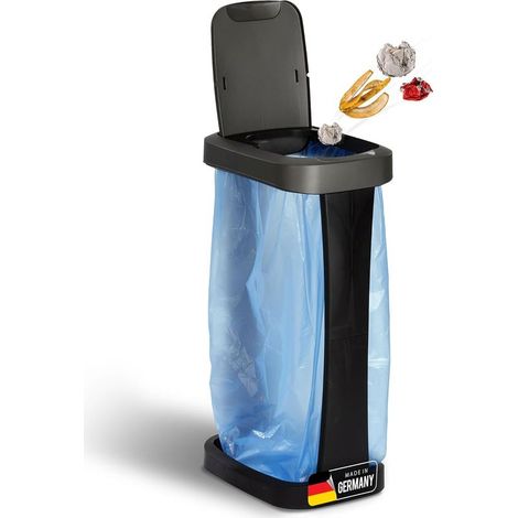 Support de sac poubelle avec couvercle pour sacs poubelles 70L-120L, extra robuste et stable, adapté à une utilisation en extérieur, support