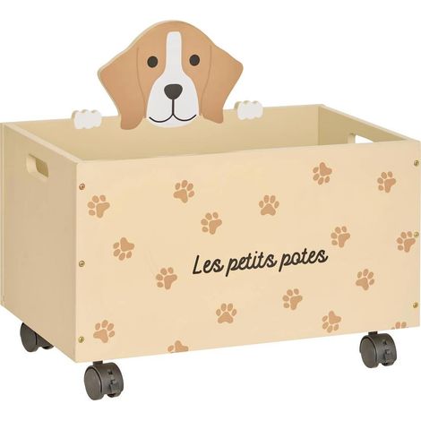 Coffre à Roulettes Enfant "Chien" 48cm Beige (1/5)