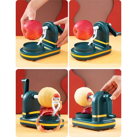 Éplucheur à pommes manuel avec coupe-fruits, éplucheur automatique ménager, grattoir à fruits multifonctionnel, éplucheur, vert élégant. (1/5)