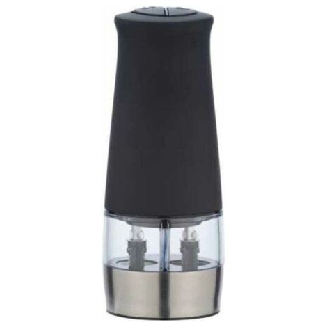 Moulin sel et poivre électrique 2en1 lumière LED, salière et poivrière électrique, deux compartiments, broyeur en céramique, acier inoxydable, 7x17,5x6 cm, noir (1/4)