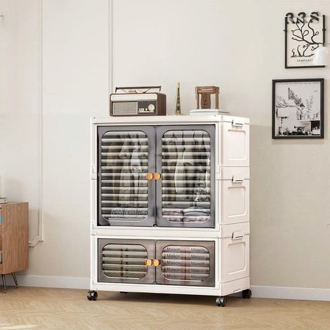 Armoire de rangement empilable pour enfants ou animaux – Boîte pliante multifonction avec portes, tringle, roulettes – Grand capacité pour vêtements, jouets et accessoires (1/5)