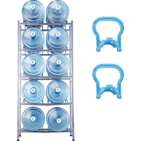 Mophorn 5-stufiger Wasserkrughalter, 5-Gallonen-Flaschenregal, zweireihige Aufbewahrung für 10 Flaschen, strapazierfähig für Küche, Büro, Wohnzimmer, silbergrau